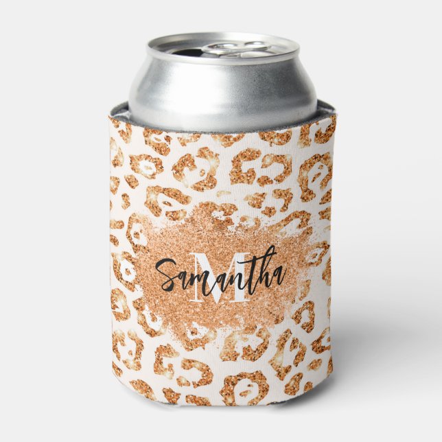 Golden Glitter Leopard Print Can Cooler (Can Front)