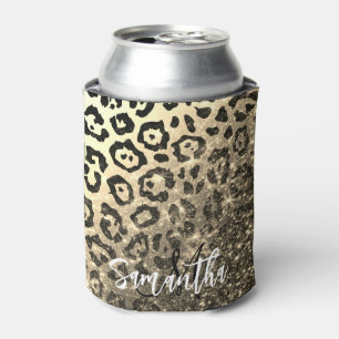 Golden Glitter Leopard Print Can Cooler