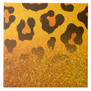 Golden Glitter Leopard Print Ceramic Tile