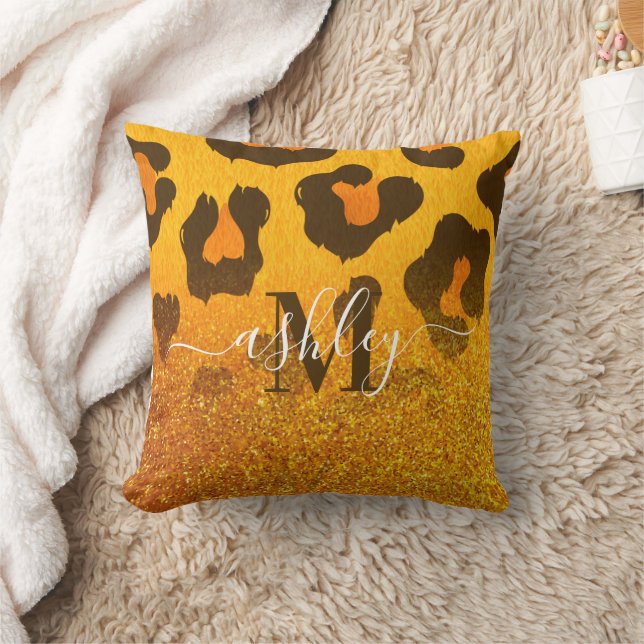 Golden Glitter Leopard Print Cushion (Blanket)