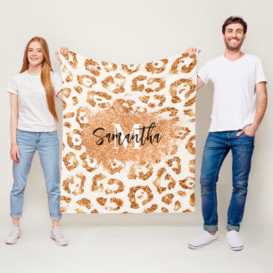Golden Glitter Leopard Print Fleece Blanket