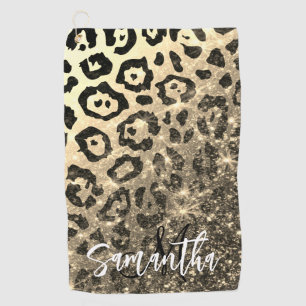 Golden Glitter Leopard Print Golf Towel
