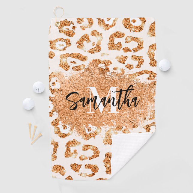 Golden Glitter Leopard Print Golf Towel (InSitu)