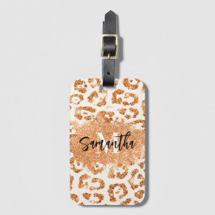 Golden Glitter Leopard Print Luggage Tag