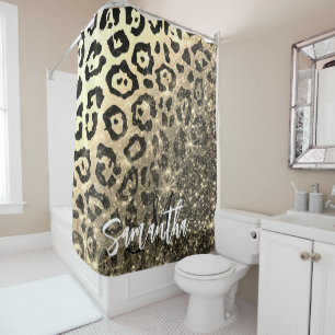 Golden Glitter Leopard Print Shower Curtain
