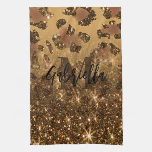 Golden Glitter Leopard Print Tea Towel
