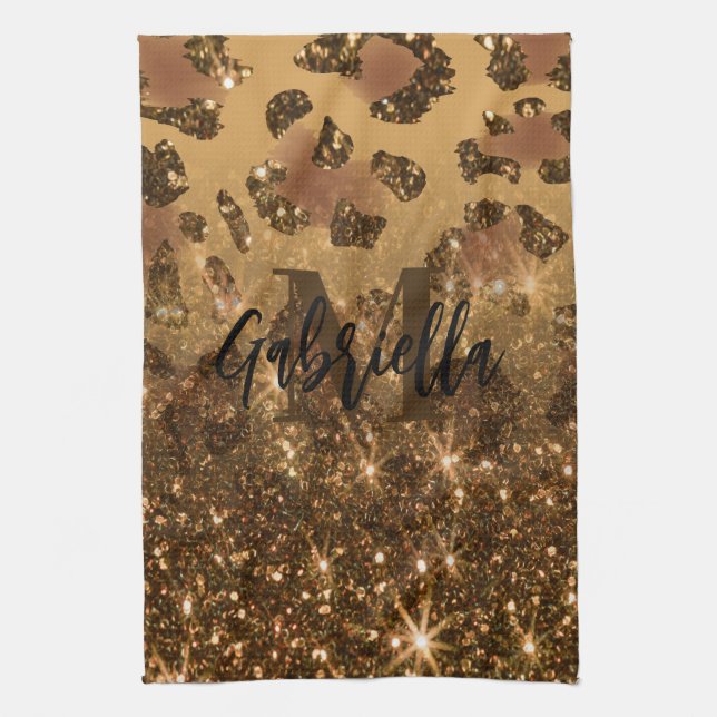 Golden Glitter Leopard Print Tea Towel (Vertical)