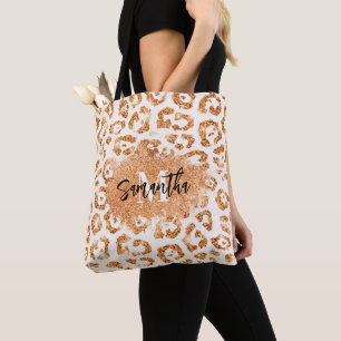 Golden Glitter Leopard Print Tote Bag