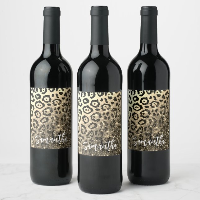 Golden Glitter Leopard Print Wine Label (Bottles)