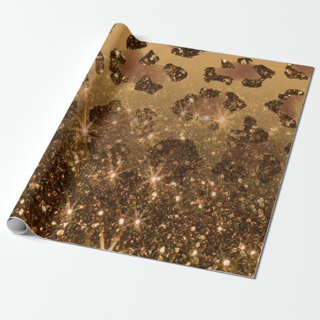 Golden Glitter Leopard Print Wrapping Paper (Unrolled)