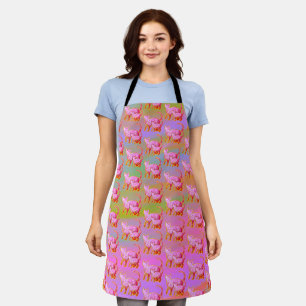 Golden Glitter lined Pink Cat Abstract Apron
