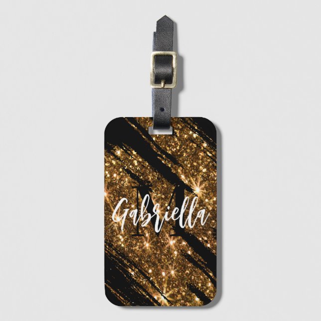 Golden Glitter Luggage Tag (Front Vertical)