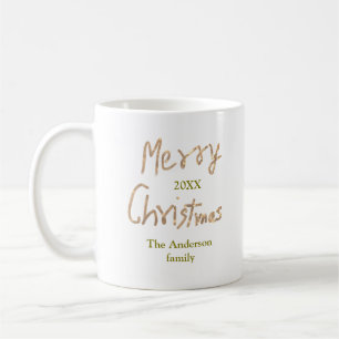 Golden glitter merry christmas add family name yea coffee mug