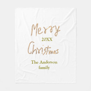 Golden glitter merry christmas add family name yea fleece blanket