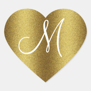 Golden Glitter Monogram Heart Sticker
