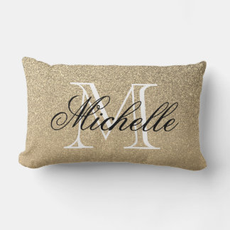 Golden Glitter Monogram Lumbar Cushion