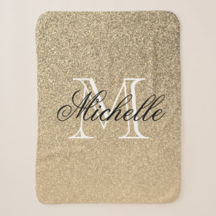 Golden Glitter Monogram Sherpa Blanket