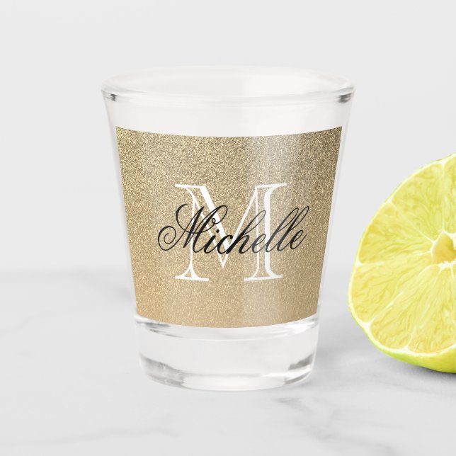 Golden Glitter Monogram Shot Glass (Front)