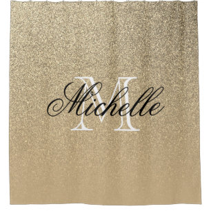 Golden Glitter Monogram Shower Curtain