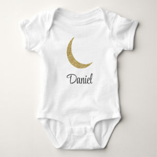 Golden Glitter Moon Custom Name Baby Bodysuit