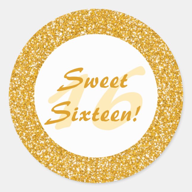 Golden Glitter Pattern Look-like Sweet Sixteen Classic Round Sticker (Front)
