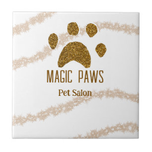 Golden glitter paws pet salon add name email websi ceramic tile
