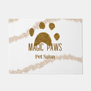 Golden glitter paws pet salon add name email websi doormat