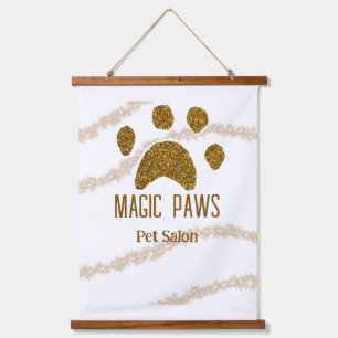 Golden glitter paws pet salon add name email websi hanging tapestry
