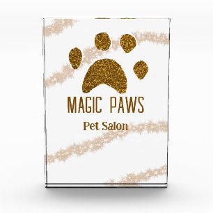 Golden glitter paws pet salon add name email websi photo block