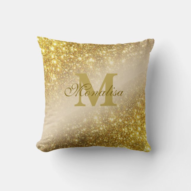 Golden glitter personalised cushion (Front)