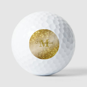 Golden glitter personalised golf balls