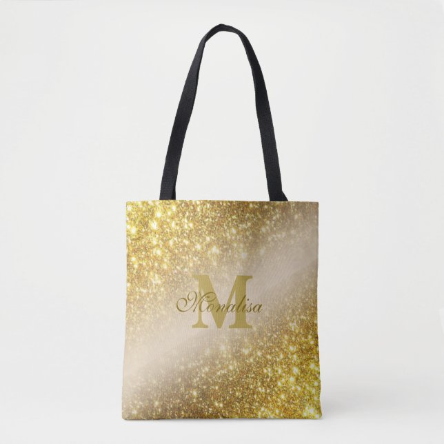 Golden glitter personalised Tote Bag (Front)