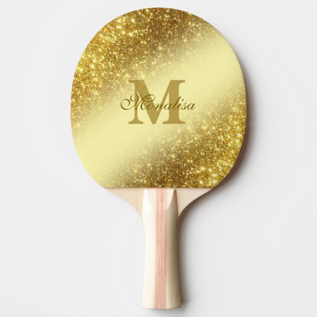 Golden glitter personalised Tote Ping Pong Paddle (Front)