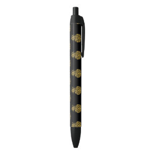 Golden Glitter Pineapple Tropical Fruit Black Ink Pen
