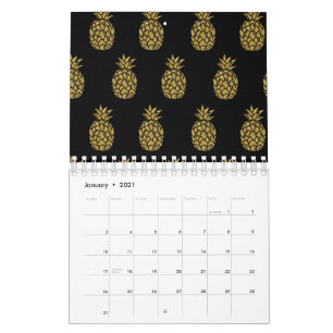 Golden Glitter Pineapple Tropical Fruit Lover Calendar