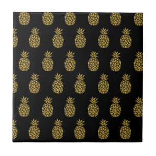 Golden Glitter Pineapple Tropical Fruit Lover Ceramic Tile