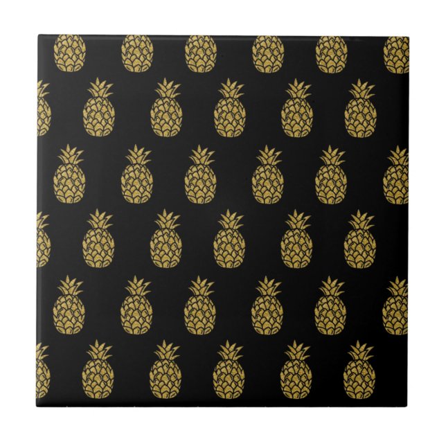 Golden Glitter Pineapple Tropical Fruit Lover Ceramic Tile (Front)