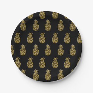 Golden Glitter Pineapple Tropical Fruit Paper Plate