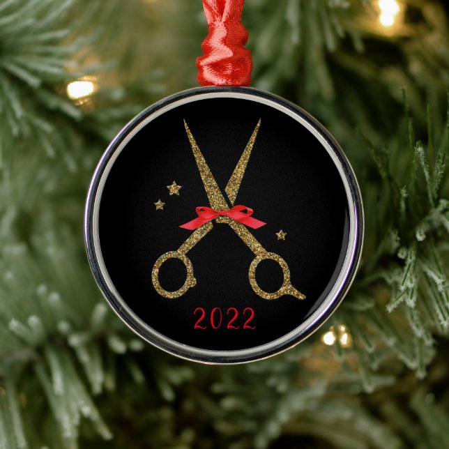Golden glitter scissors - Hair dresser stylist Met Metal Ornament (Tree)