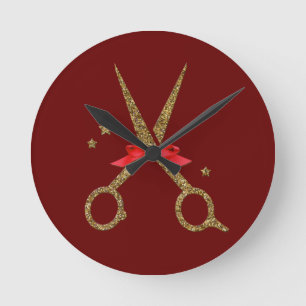 Golden glitter scissors - Hair dresser stylist Round Clock