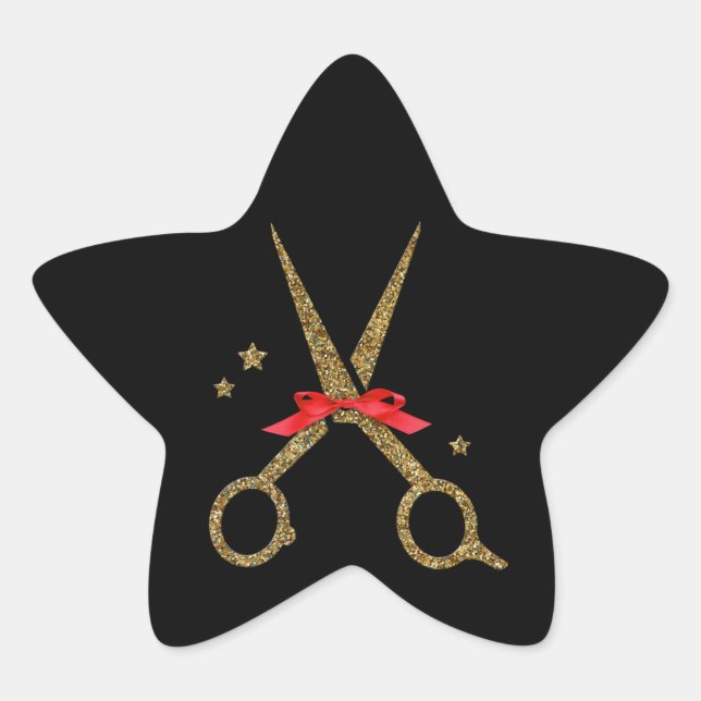 Golden glitter scissors - Hair dresser stylist Star Sticker (Front)