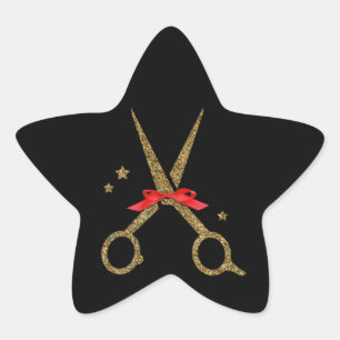 Golden glitter scissors - Hair dresser stylist Star Sticker