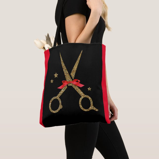Golden glitter scissors - Hair dresser stylist Tote Bag (Close Up)