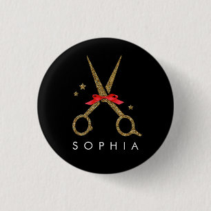 Golden glitter scissors - Hair stylist NAME 3 Cm Round Badge