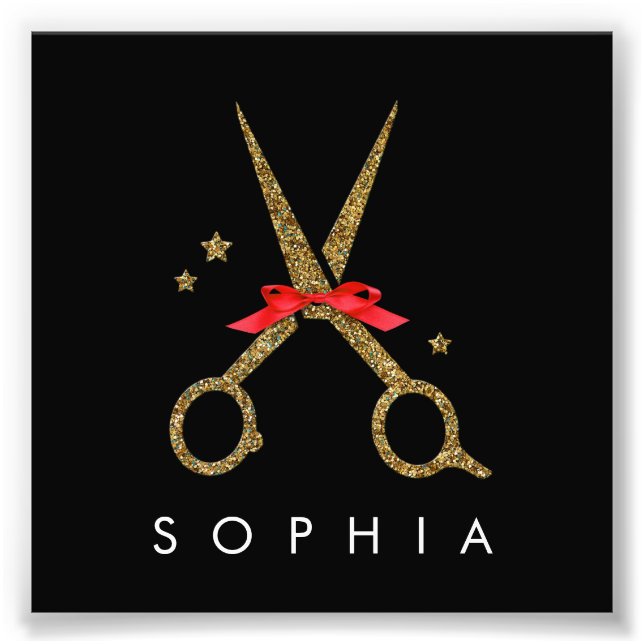 Golden glitter scissors - Hair stylist NAME Photo Print (Front)