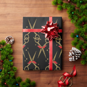 Golden glitter scissors - Hair stylist Wrapping Pa Wrapping Paper