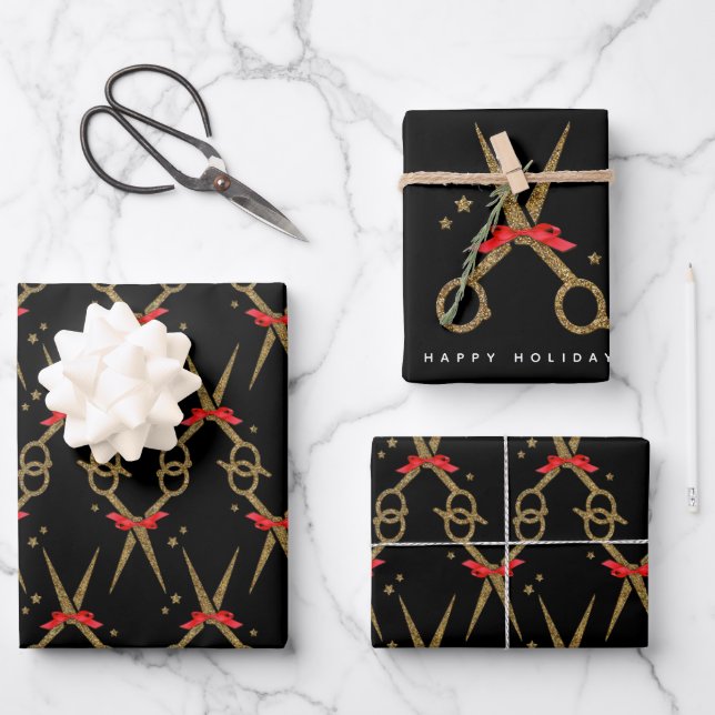 Golden glitter scissors - Hair stylist  Wrapping Paper Sheet (Front)
