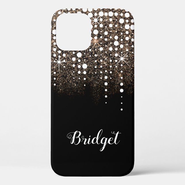 Golden Glitter Sparkle Dripping Rain Custom Name Case-Mate iPhone Case (Back)