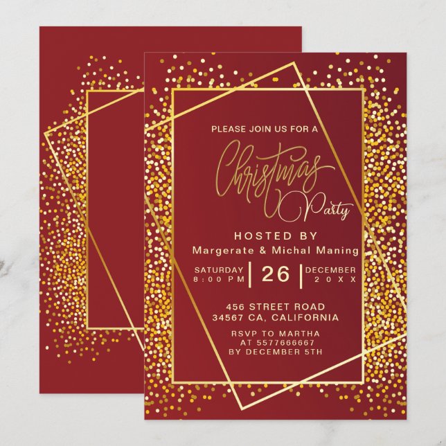Golden glitter Sparkle Lights Christmas Eve Party  Invitation (Front/Back)
