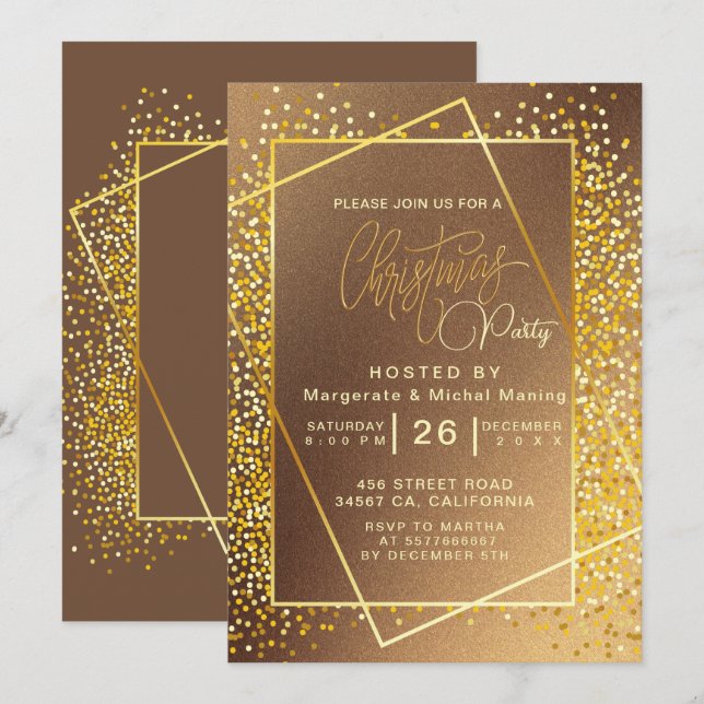 Golden glitter Sparkle Lights Christmas Eve Party  Invitation (Front/Back)